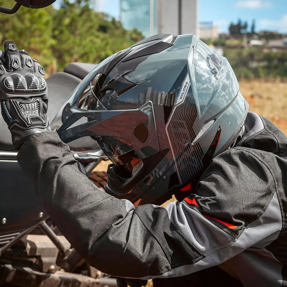 Capacete X11 Crossover Solides Cinza Brilhante C/ Óculos - Imagem 3