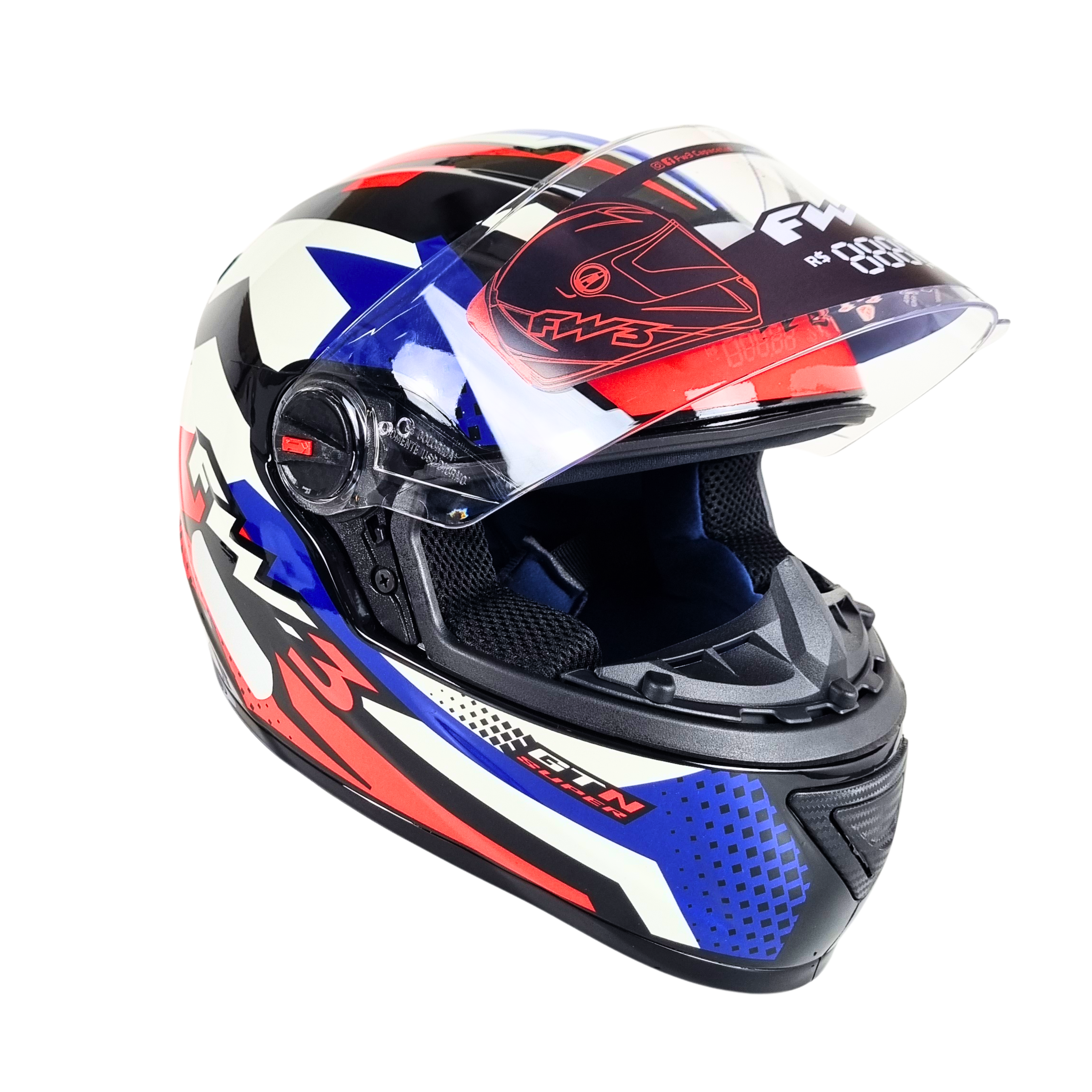 CAPACETE FW3 GTN SUPER VERMELHO COM AZUL