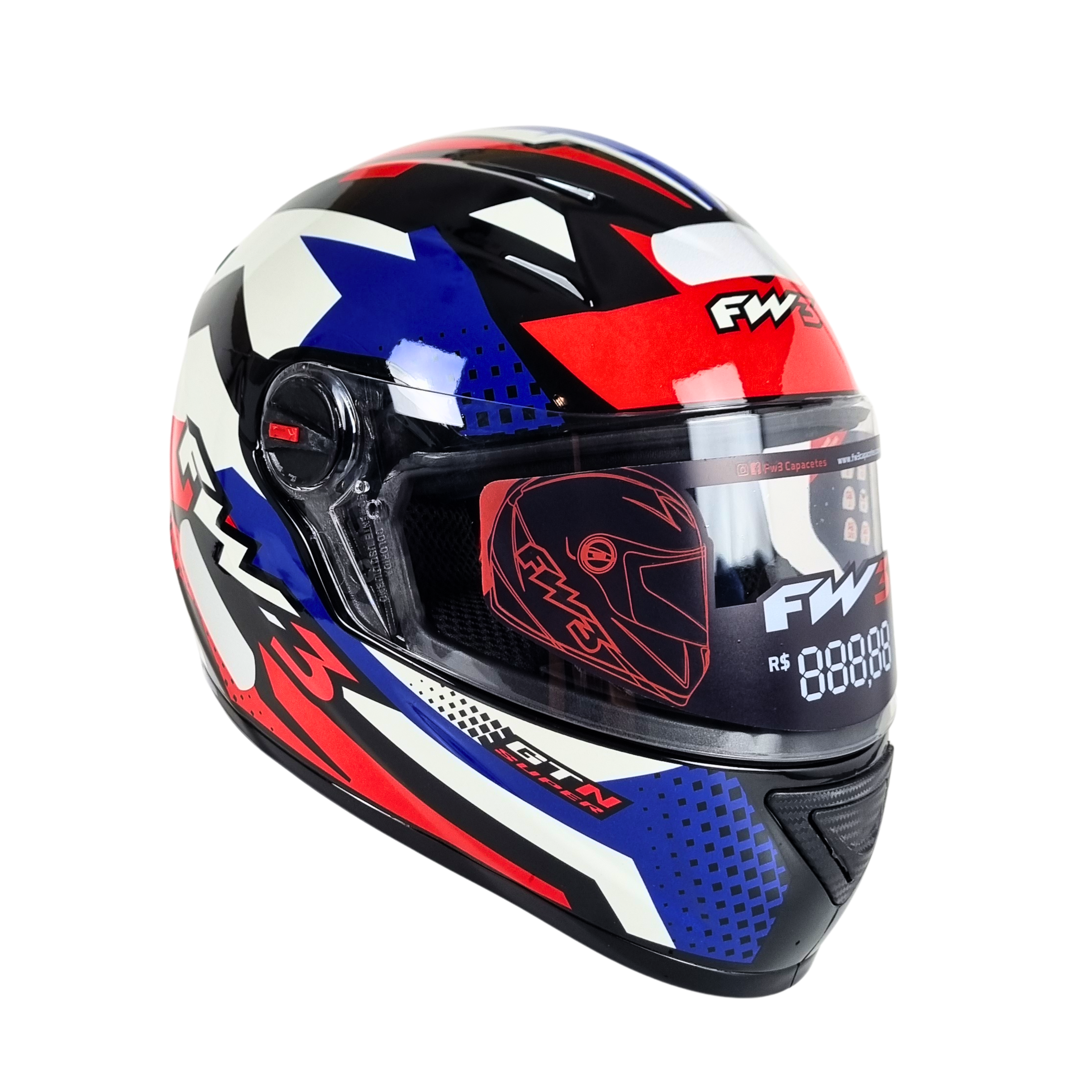 CAPACETE FW3 GTN SUPER VERMELHO COM AZUL - Imagem 4
