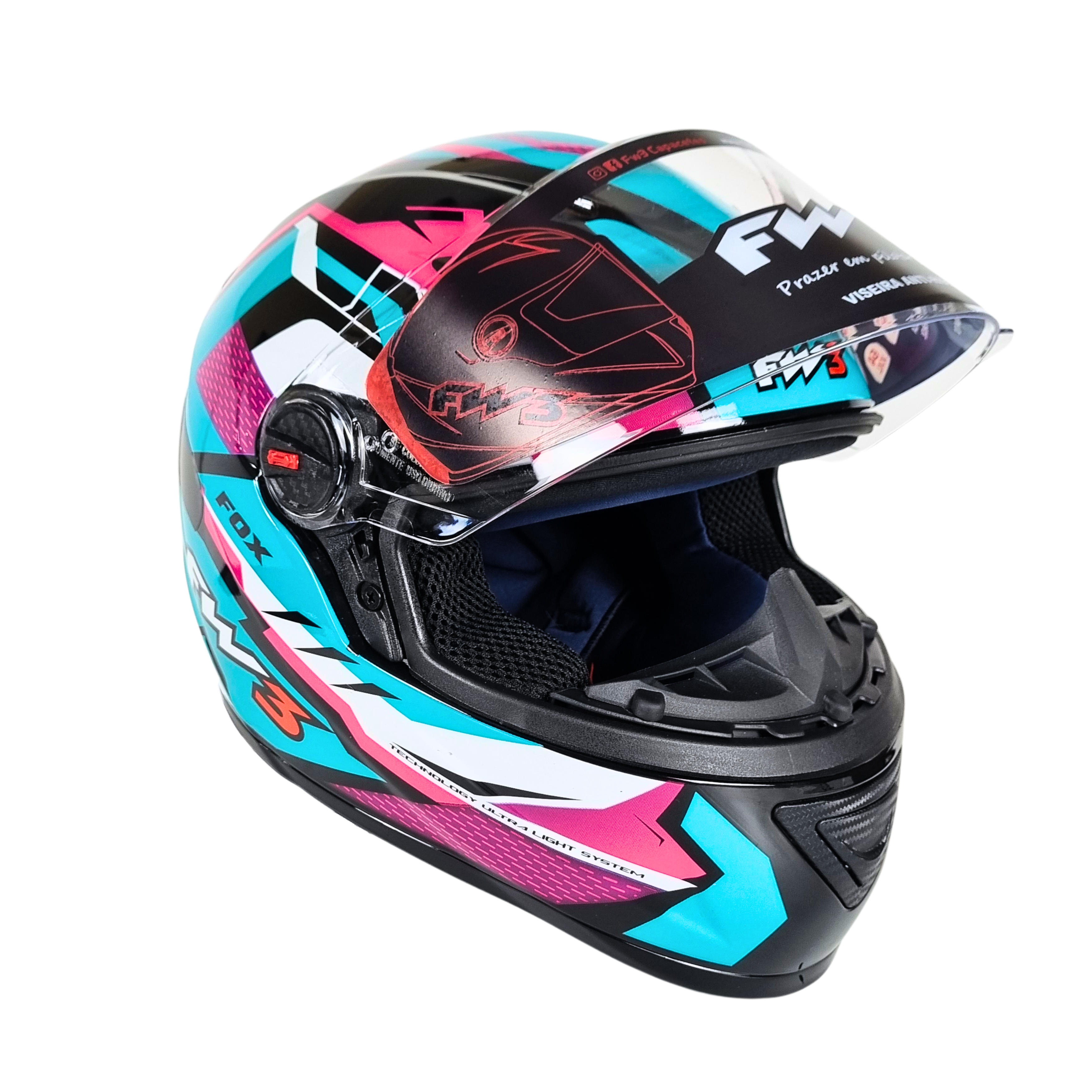 CAPACETE FW3 GTN FOX AZUL TIFANNY COM ROSA - Imagem 3